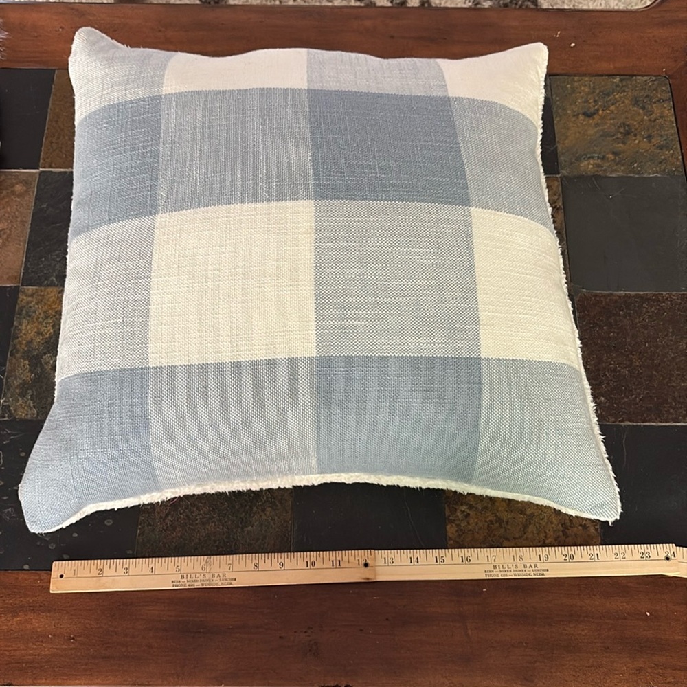 Pottery Barn Light Blue and Cream Buffalo Check Accent Pillow